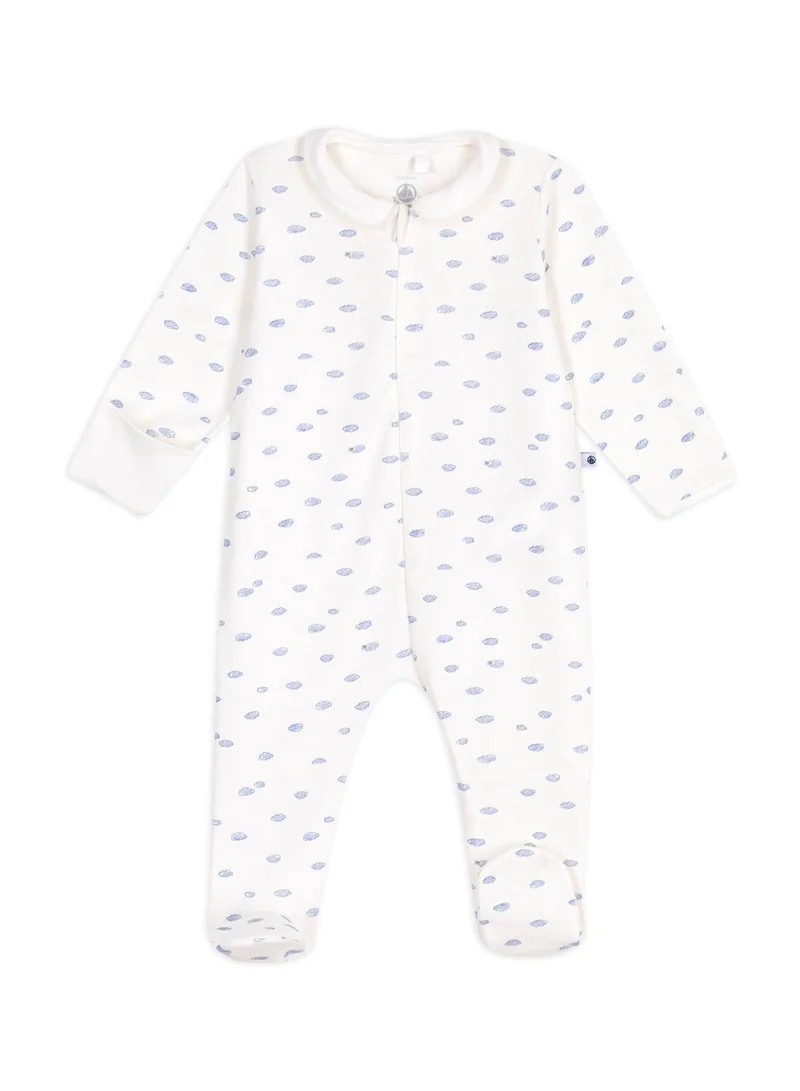 Petit Bateau Babies' cotton pyjama suit with a small cloud-design collar